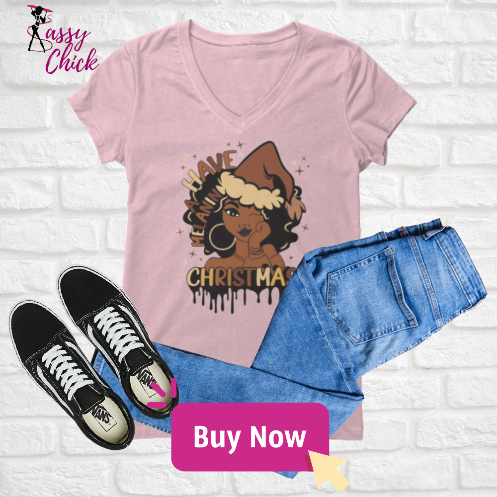 Melanin Christmas V-neck Shirt