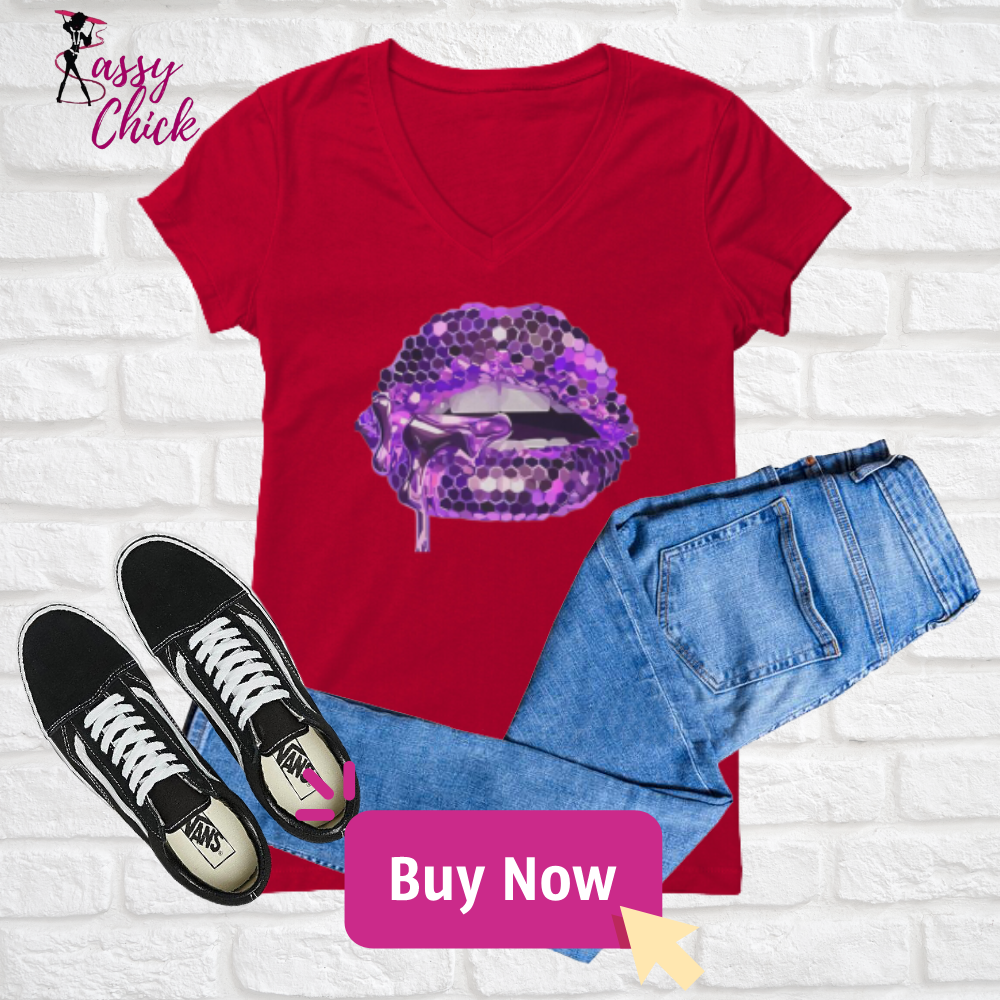 Purple Lip V-neck Shirt