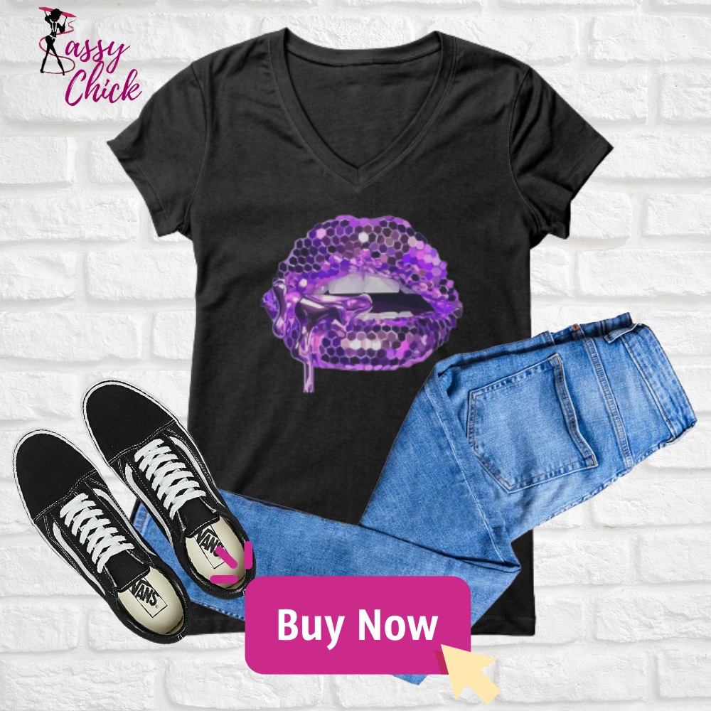 Purple Lip V-neck Shirt