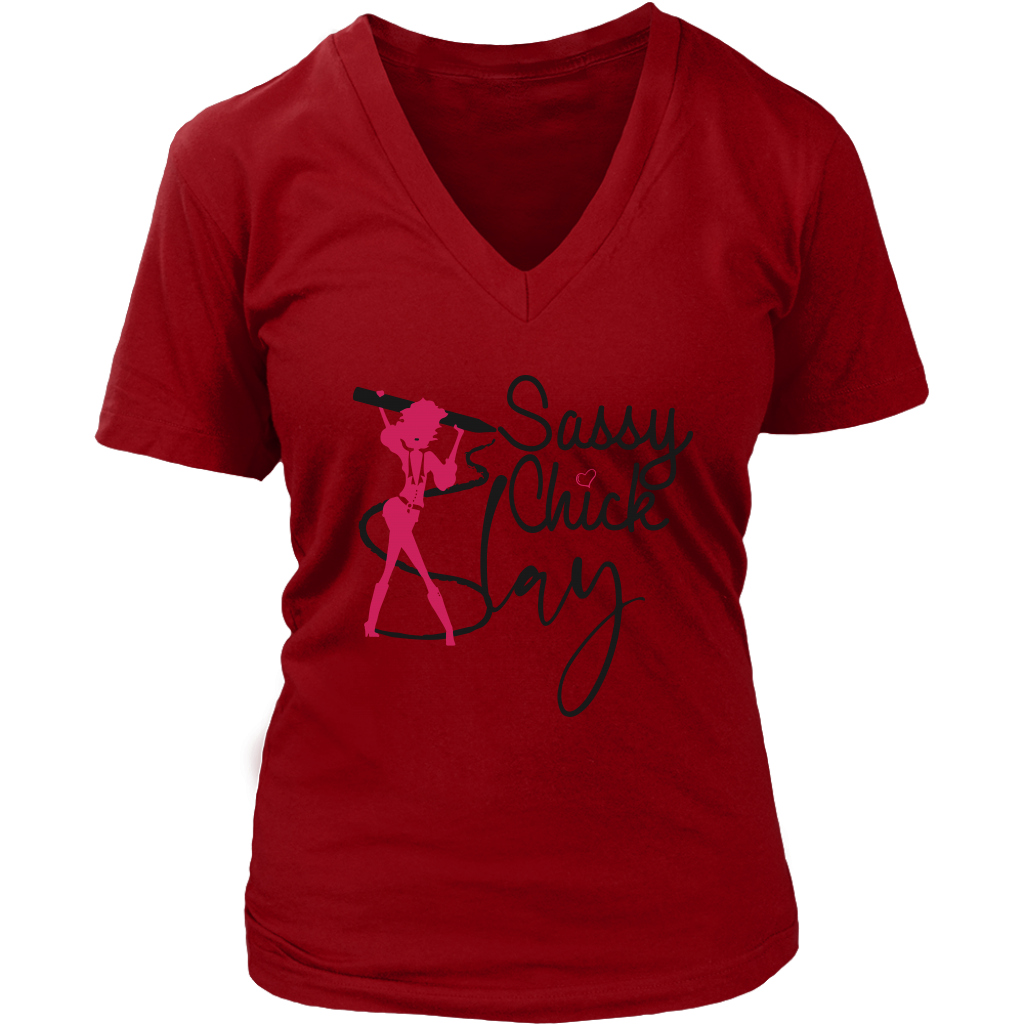 Slay Sassy Chick Women's V- Neck Tee -Red | Shop Sassy Chick