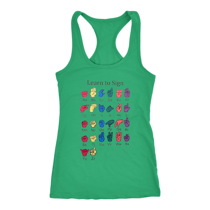 ASL I Love You Racerback Tank Top -Green | Shop Sassy Chick
