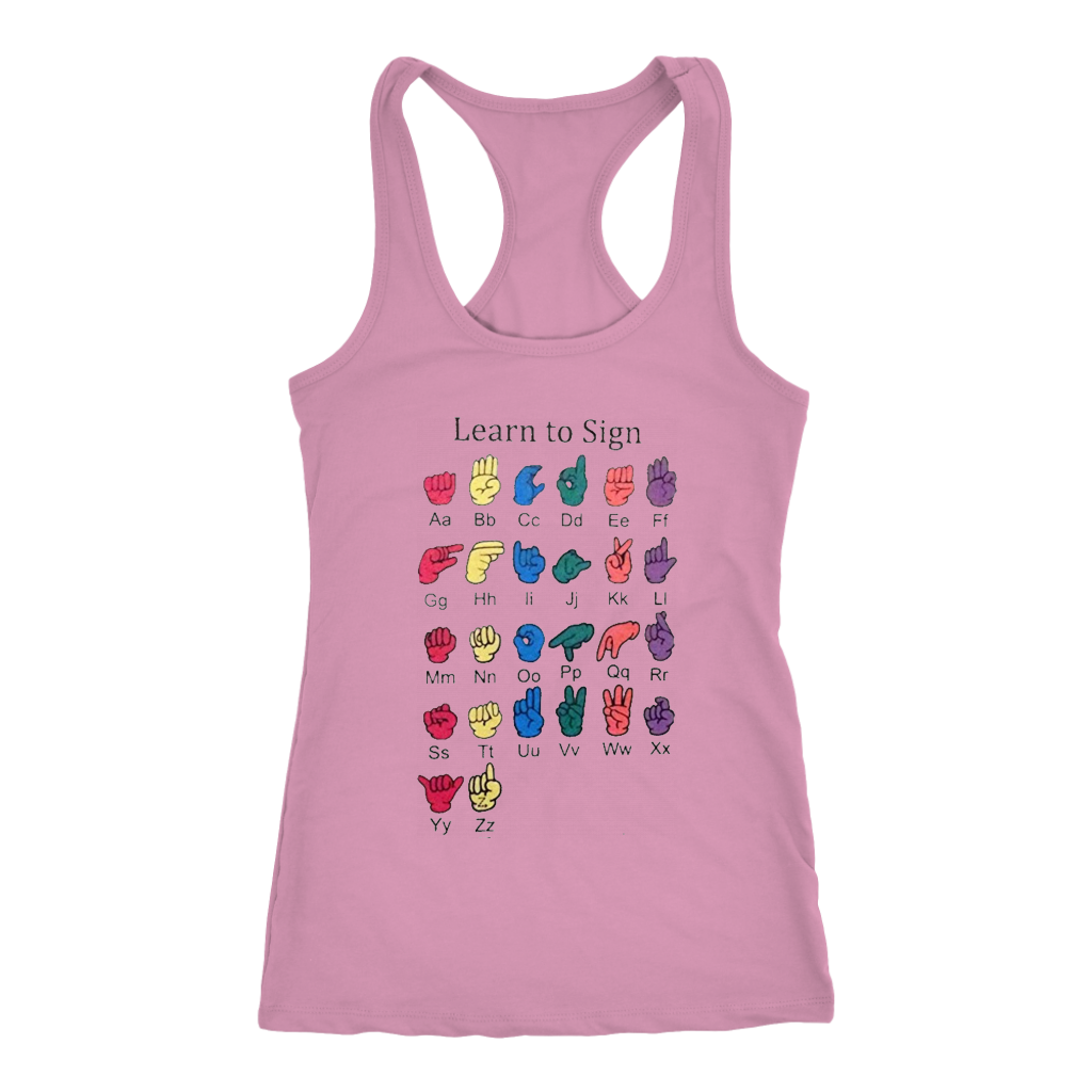 ASL I Love You Racerback Tank Top -White Pink VIolet | Sassy Chick