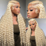100% Blonde Pre Plucked 40 Inch Curly Lace Front Human Hair Wig