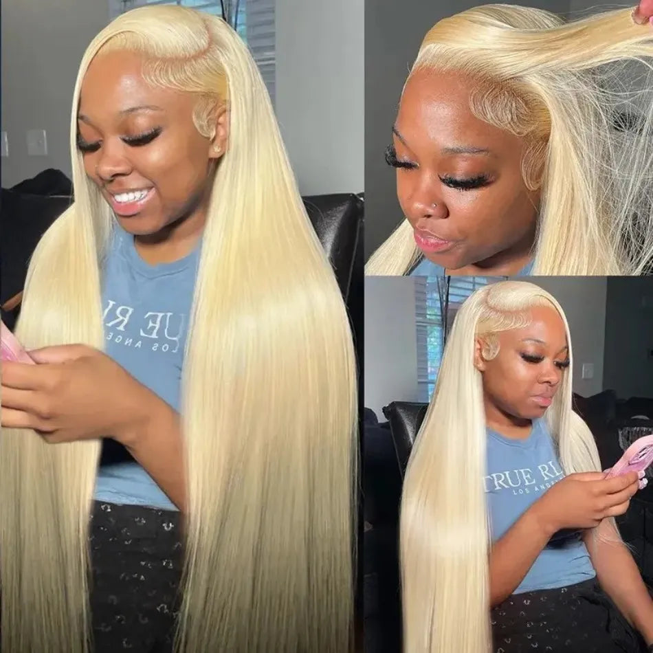 100% Blonde Pre Plucked 40 Inch Curly Lace Front Human Hair Wig