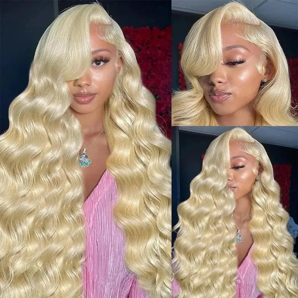 100% Blonde Pre Plucked 40 Inch Curly Lace Front Human Hair Wig