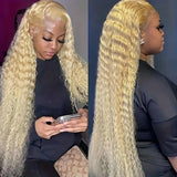 100% Blonde Pre Plucked 40 Inch Curly Lace Front Human Hair Wig