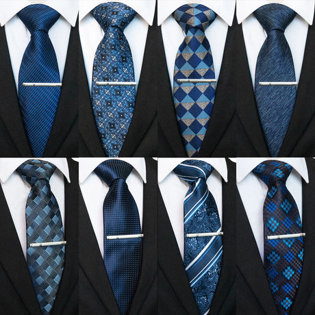 Collection of 100% Silk Navy Blue Plaid Striped Necktie