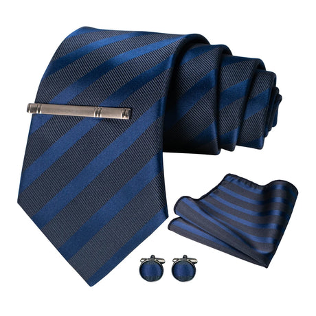 100% Silk Navy Blue Plaid Striped Necktie