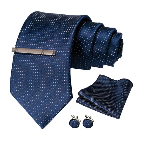 100% Silk Navy Blue Plaid Striped Necktie