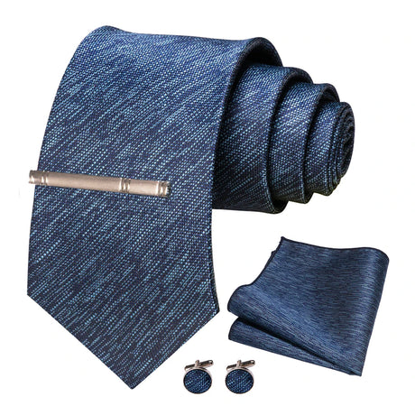 100% Silk Navy Blue Plaid Striped Necktie