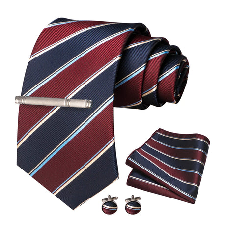 100% Silk Navy Blue Plaid Striped Necktie