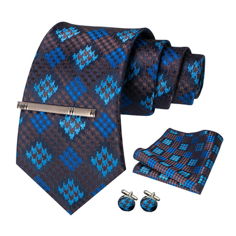 100% Silk Navy Blue Plaid Striped Necktie