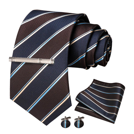 100% Silk Navy Blue Plaid Striped Necktie