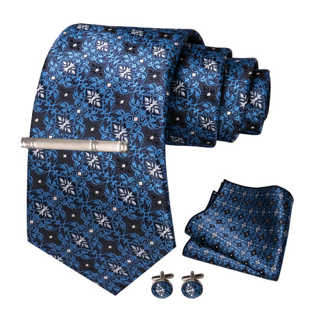 100% Silk Navy Blue Plaid Striped Necktie