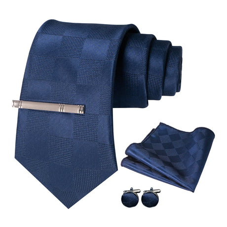 100% Silk Navy Blue Plaid Striped Necktie