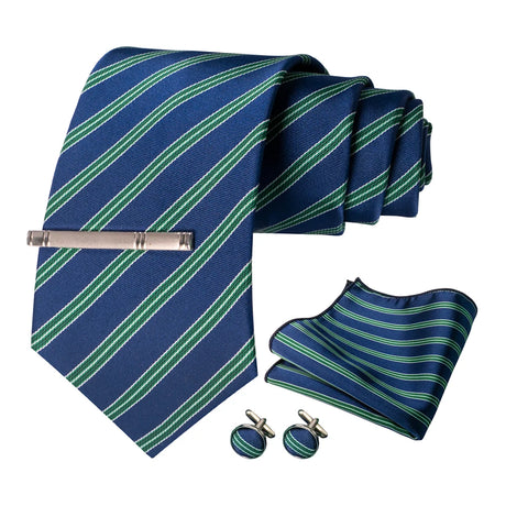 100% Silk Navy Blue Plaid Striped Necktie