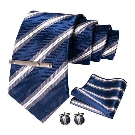 100% Silk Navy Blue Plaid Striped Necktie