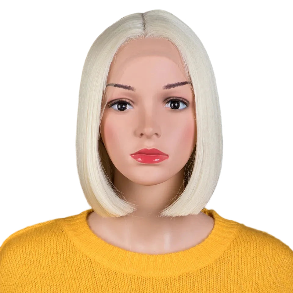 White 10 Inch Short Bob Lace Straight Synthetic Wigs