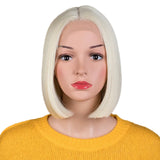 White 10 Inch Short Bob Lace Straight Synthetic Wigs