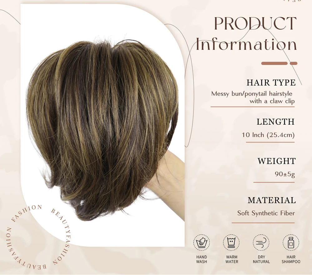 Details of 10" Short Multi Layered Straight Claw On Ponytail Clip Synthetic Wig