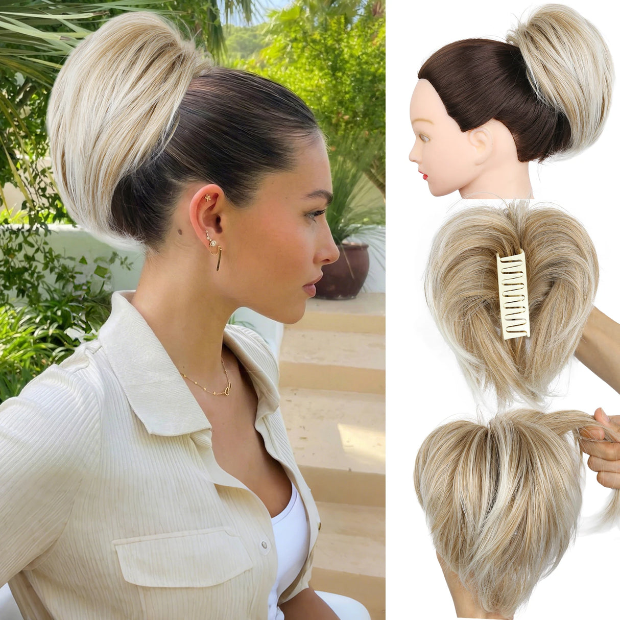 10" Short Multi Layered Straight Claw On Ponytail Clip Synthetic Wig