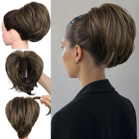 10" Short Multi Layered Straight Claw On Ponytail Clip Synthetic Wig