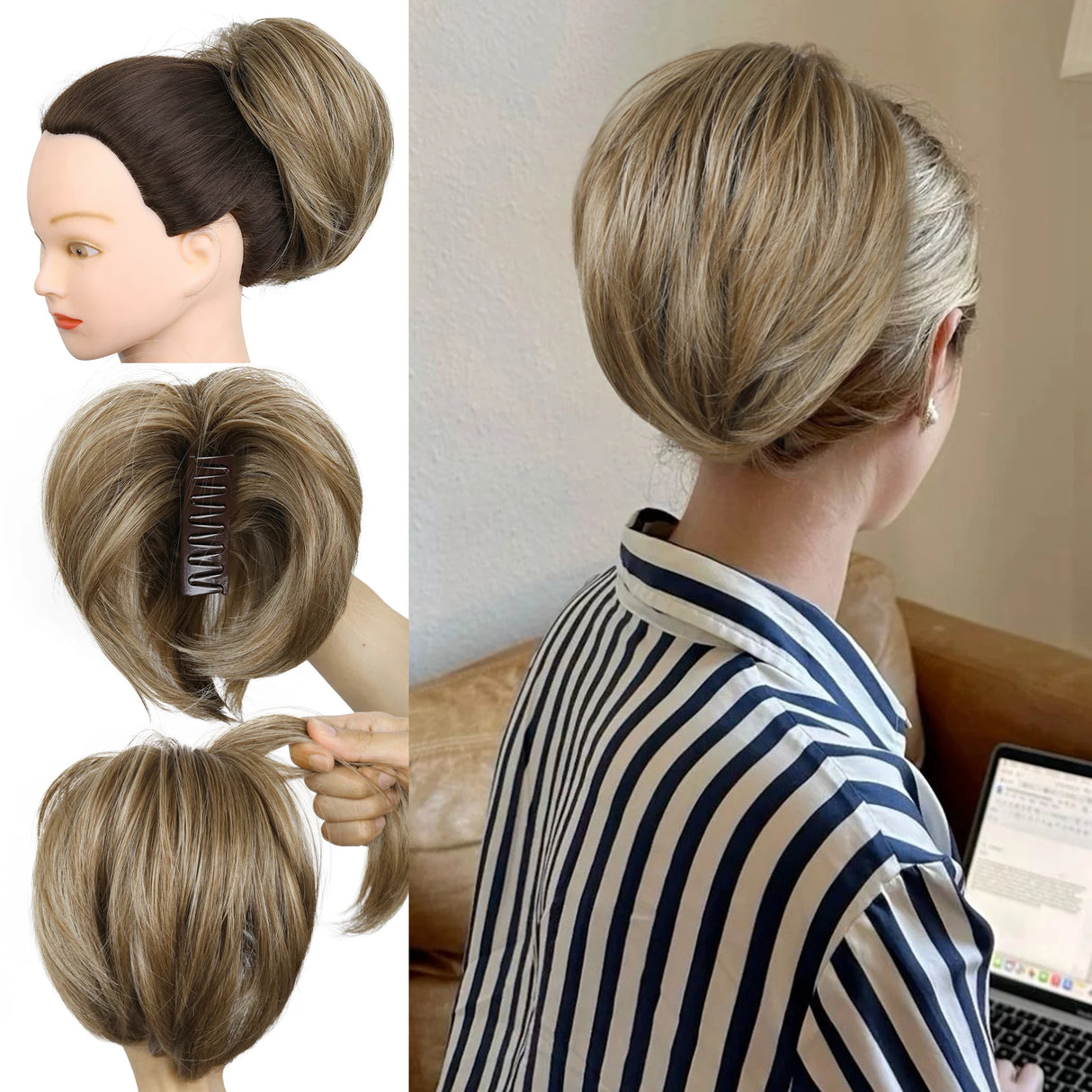 10" Short Multi Layered Straight Claw On Ponytail Clip Synthetic Wig