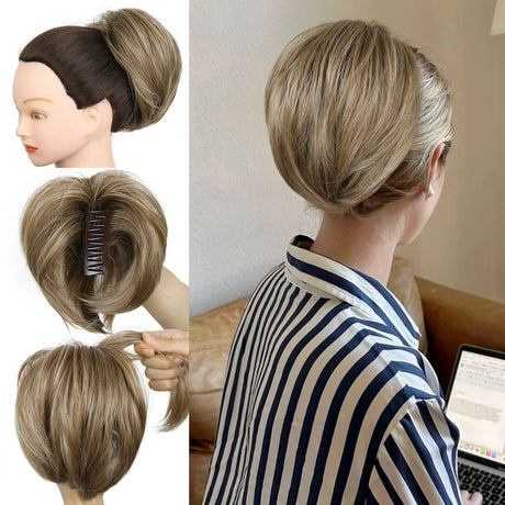 10" Short Multi Layered Straight Claw On Ponytail Clip Synthetic Wig
