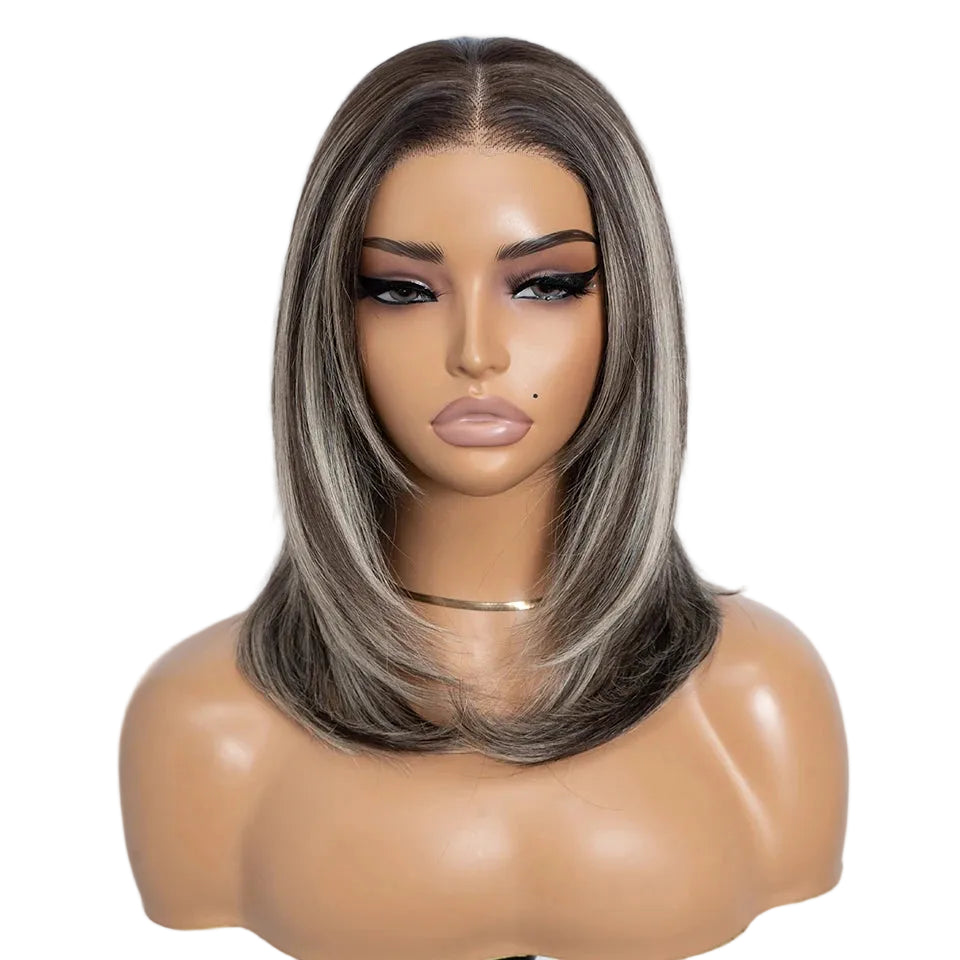Gray 13X3 Pre Plucked Bob Synthetic Lace Front Wigs