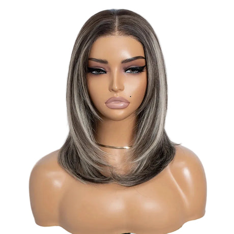 Gray 13X3 Pre Plucked Bob Synthetic Lace Front Wigs