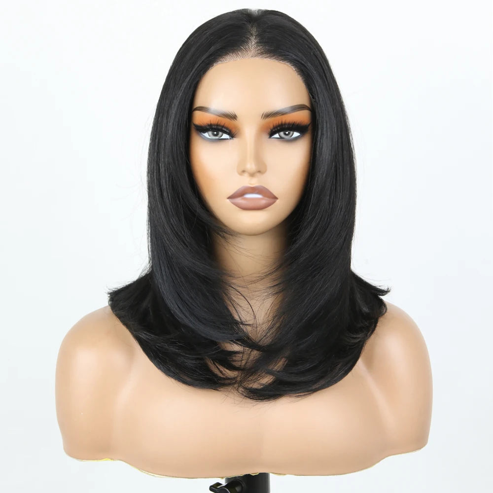 Black 13X3 Pre Plucked Bob Synthetic Lace Front Wigs