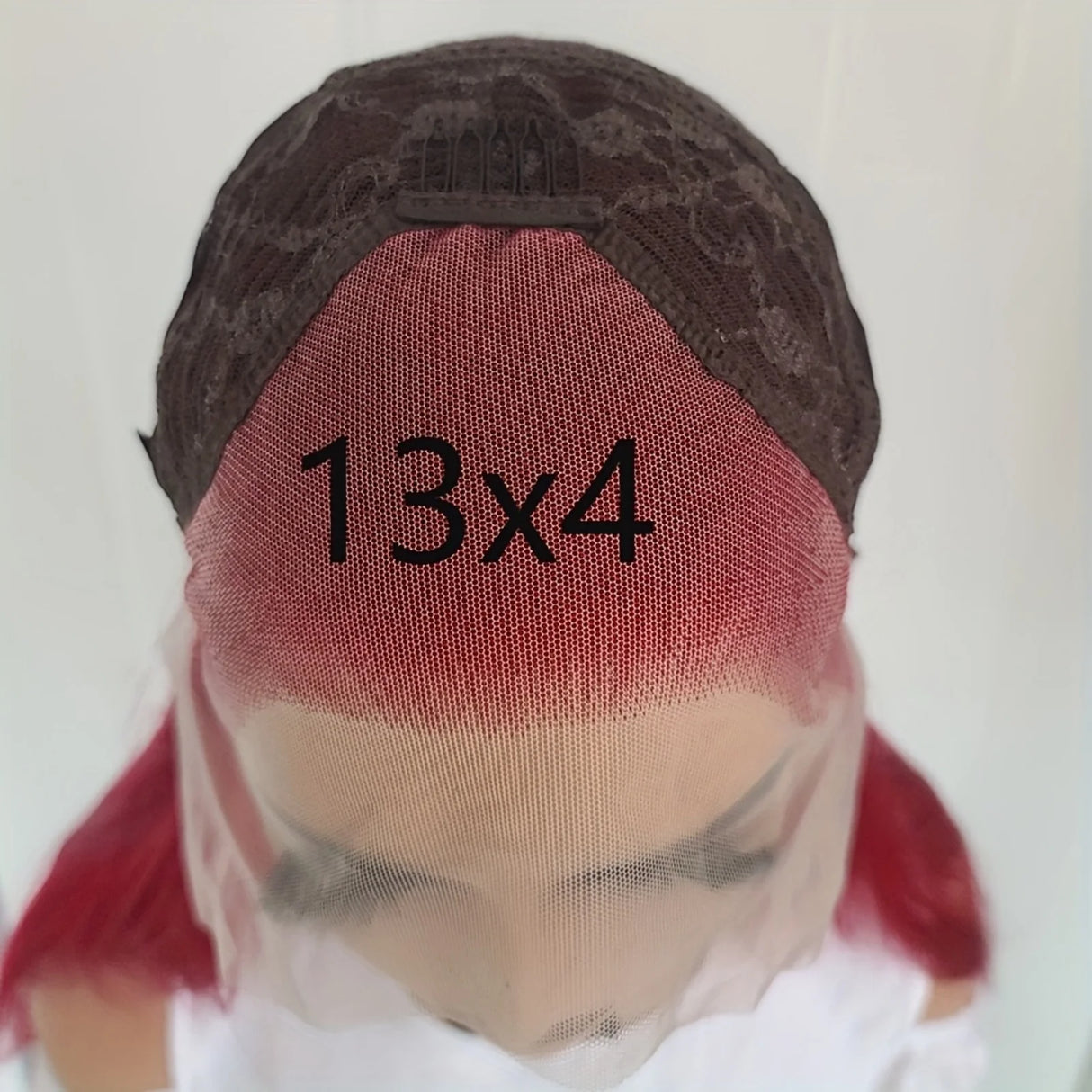 13X4 Burgundy Red Long Straight Synthetic Wig cap