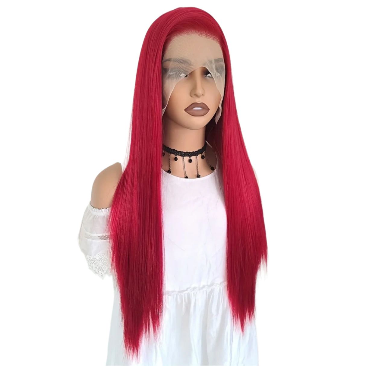 13X4 Burgundy Red Long Straight Synthetic Wig front