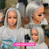 Model using 13X4 Lace Frontal Bob Human Hair Wigs