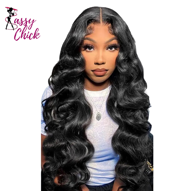 13x4 13X6 Wear And Go Body Wave Glue less Human Hair Wigs Sassy Chick Logo