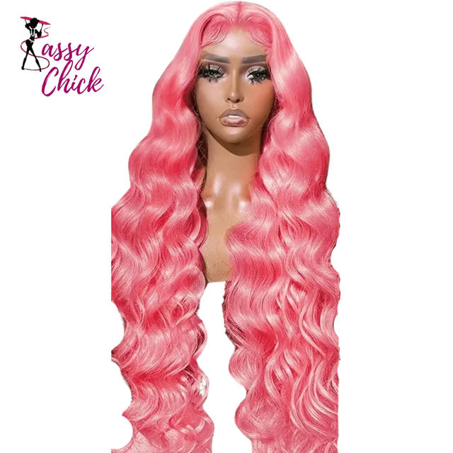13x4 13x6 Pink Body Wave Transparent Lace Frontal Wigs Sassy Chick Logo