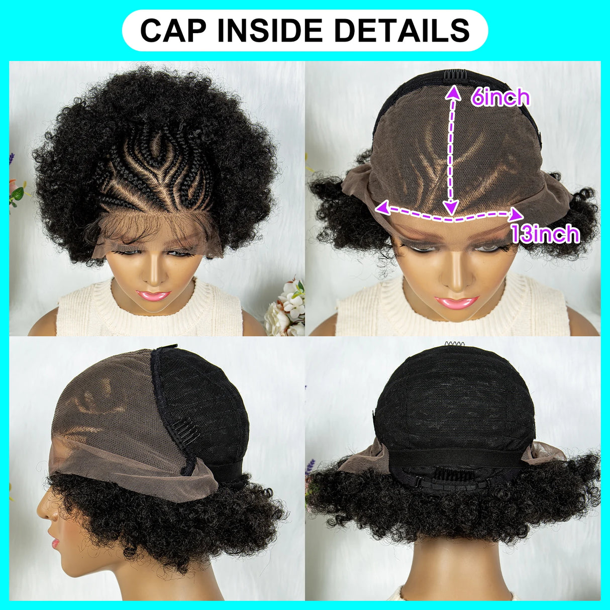 13x6 Lace Front Braided Wig cap details