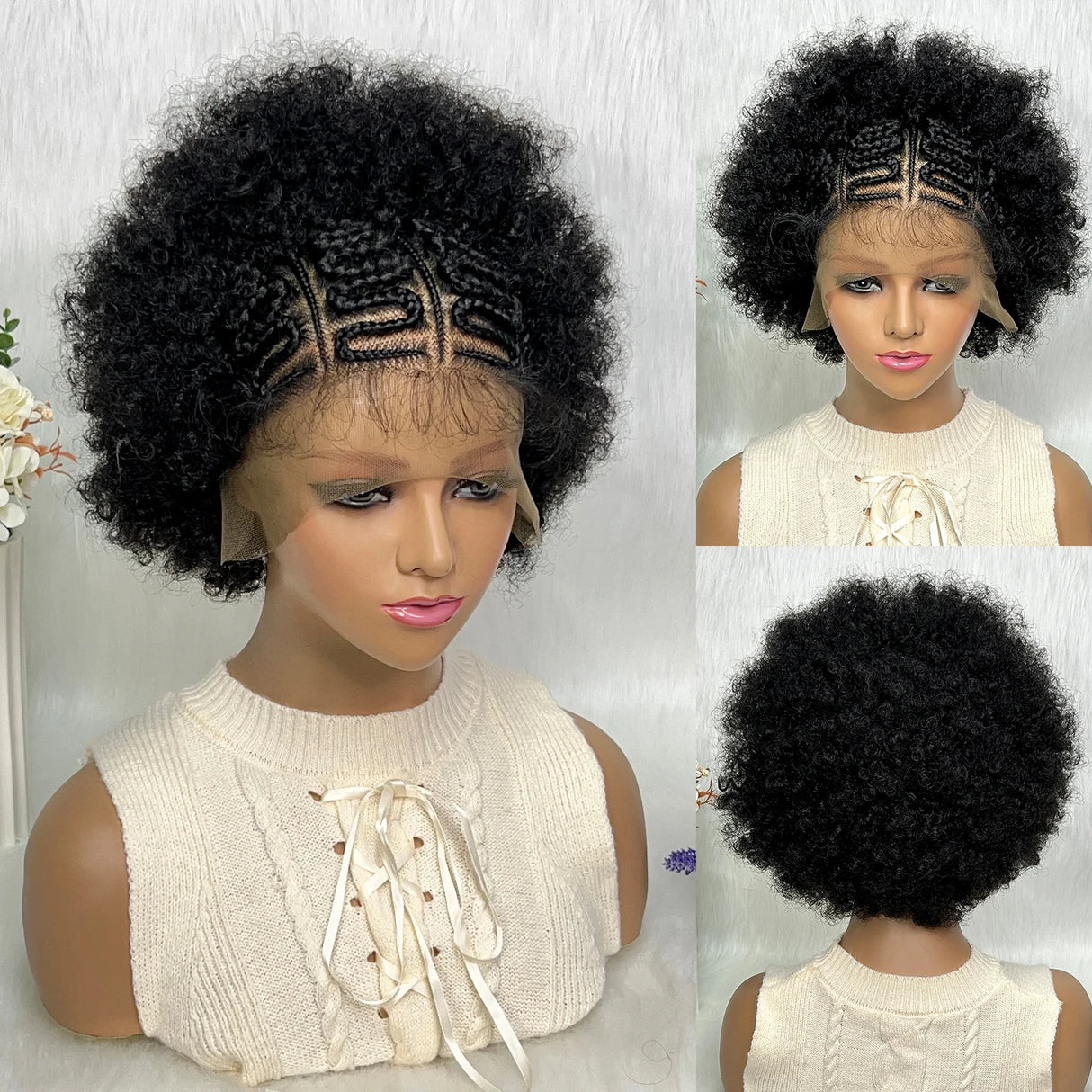 13x6 Lace Front Braided Wig black