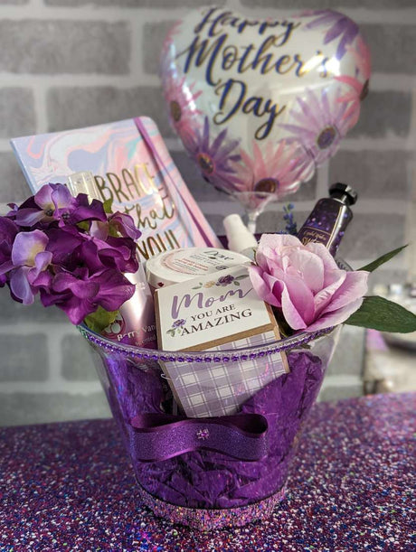 Custom Get Well Basket/Mothers Day With Balloon (Purple)