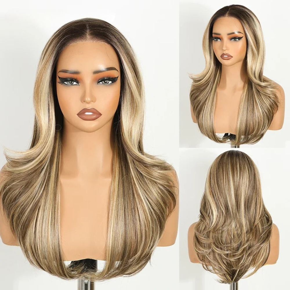Blonde 20" Ombre Blonde Wavy Synthetic Pre-cut Layered Lace Wigs