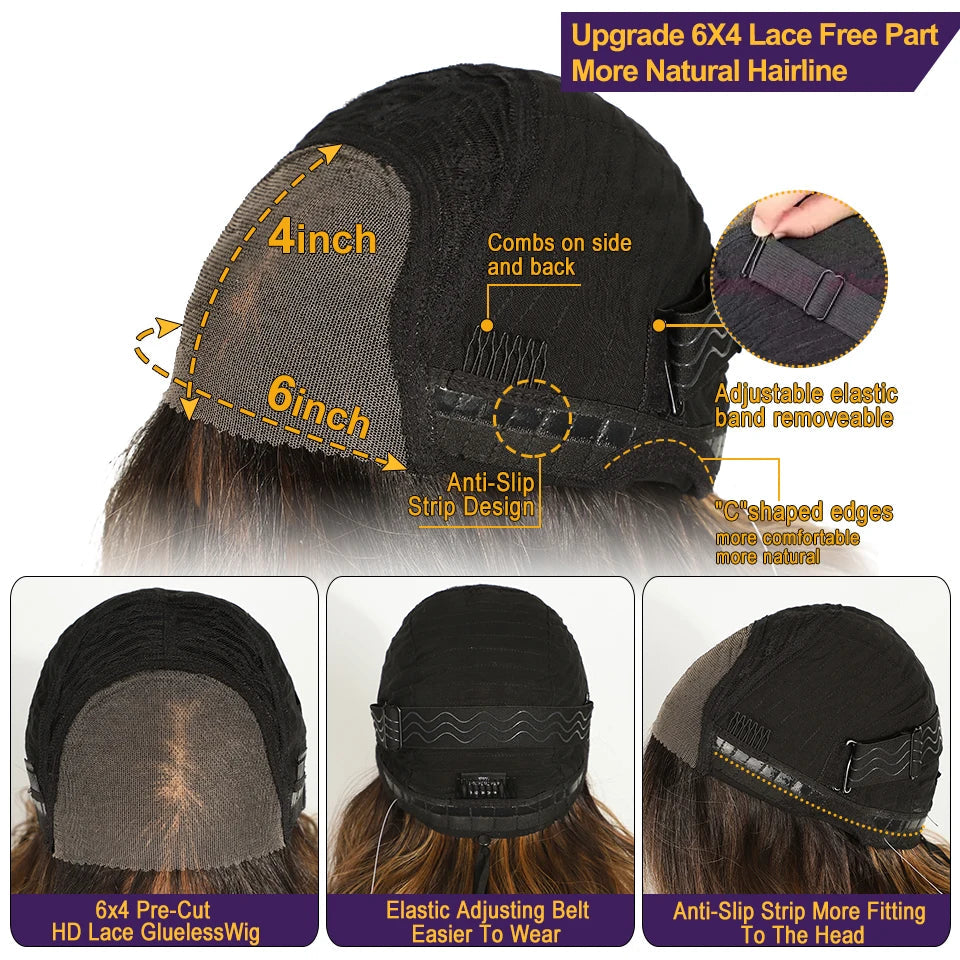 Size of 20" Ombre Brown Body Wave 6x4 Lace Synthetic Wigs