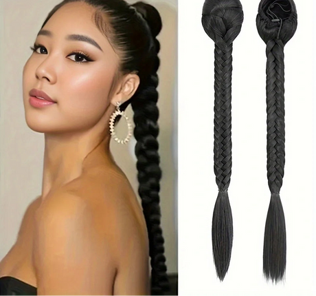 Black 22Inches Ponytail Extensions Braid Drawstring Clip