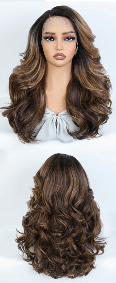 22 inches Ombre Body Wave Lace Front Wigs ash brown