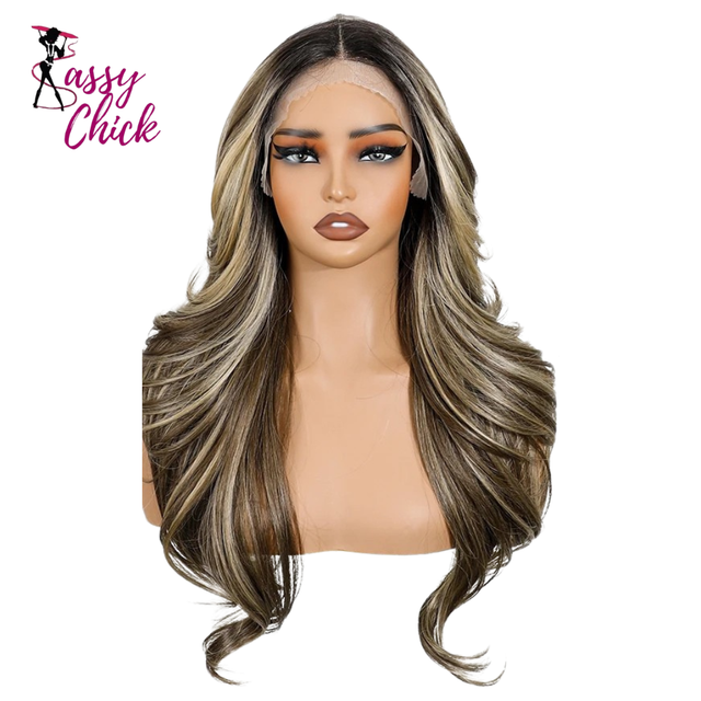 24 inches Ombre Brown Blonde Synthetic Lace Front Wigs Sassy Chick Logo