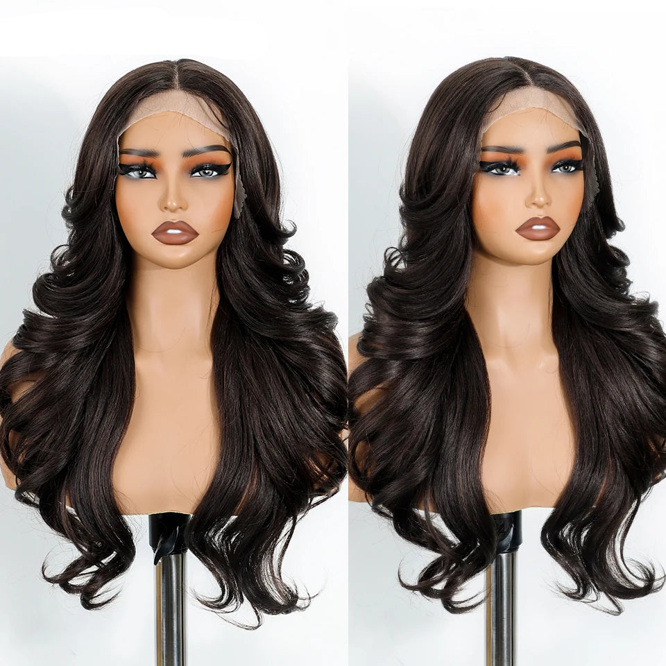 Black 24 inches Ombre Brown Blonde Synthetic Lace Front Wigs