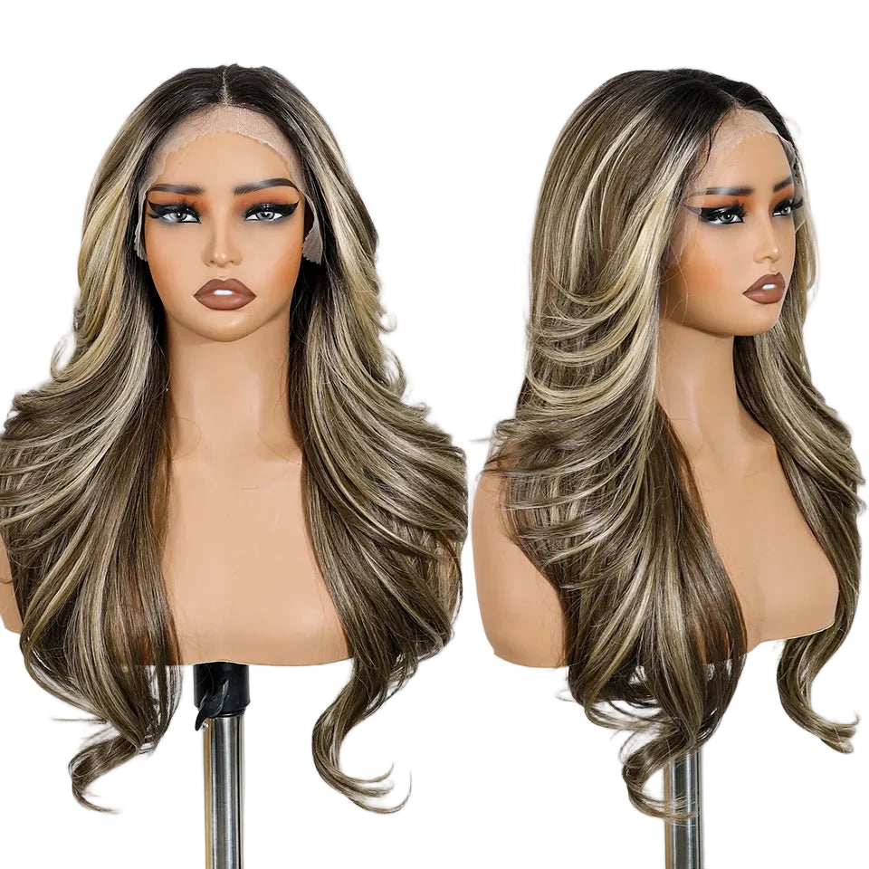 Blonde 24 inches Ombre Brown Blonde Synthetic Lace Front Wigs