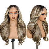 Blonde 24 inches Ombre Brown Blonde Synthetic Lace Front Wigs