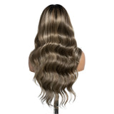 26“ Highlight Honey Brown Body Wave Wig ash brown back