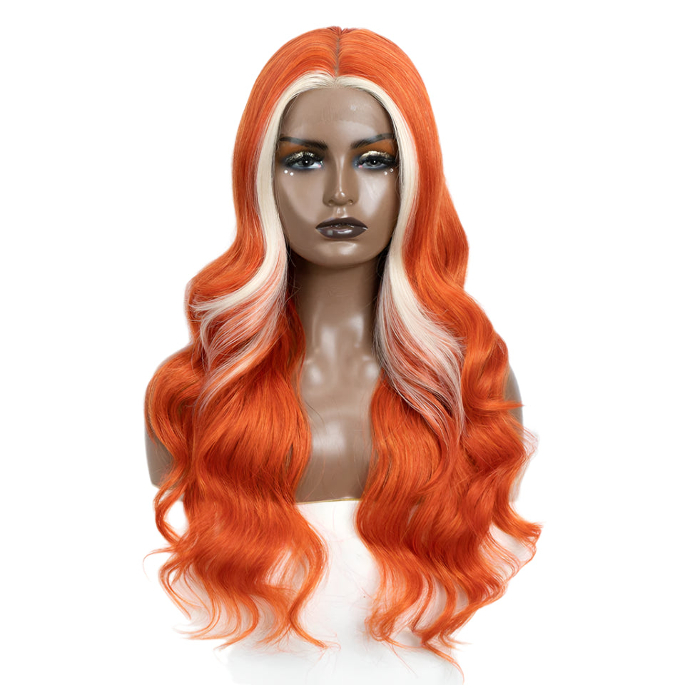 26“ Highlight Honey Brown Body Wave Wig orange/ white