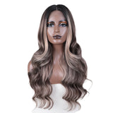 26“ Highlight Honey Brown Body Wave Wig black/ ash grey
